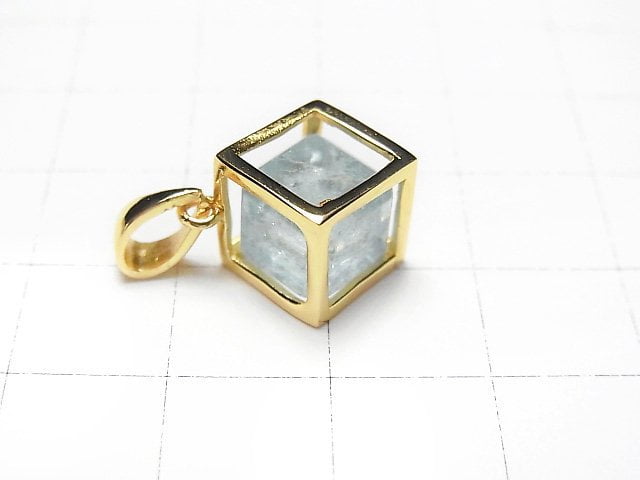 [Video]Aquamarine AAA- Dice Pendant 15x15mm 18KGP 1pc