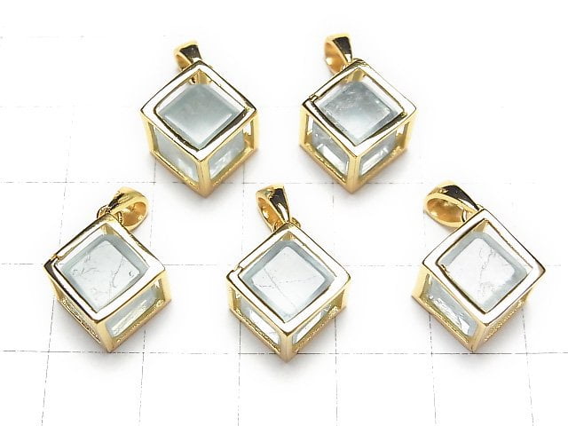 [Video]Aquamarine AAA- Dice Pendant 15x15mm 18KGP 1pc