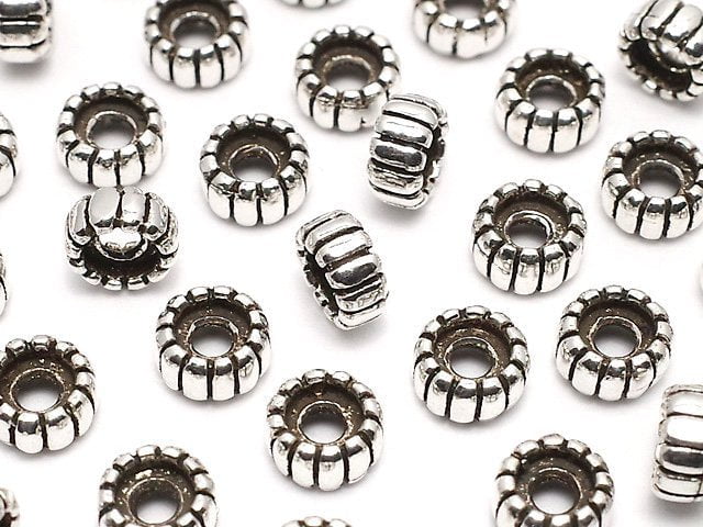 Silver925  Line Carved Roundel 5x5x2.5mm Oxidized Finish  5pcs