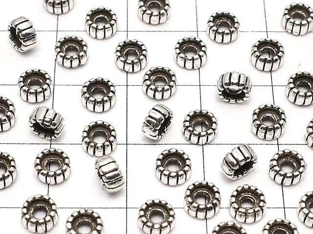 Silver925  Line Carved Rondelle 5x5x2.5mm Oxidized Finish  5pcs