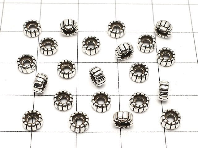 Silver925  Line Carved Roundel 5x5x2.5mm Oxidized Finish  5pcs