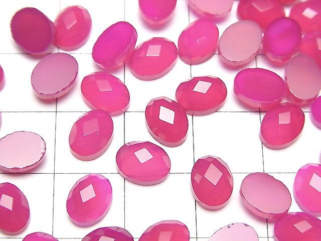 [Video] Fuchsia Pink Chalcedony AAA- Oval Faceted Cabochon 8x6mm 5pcs