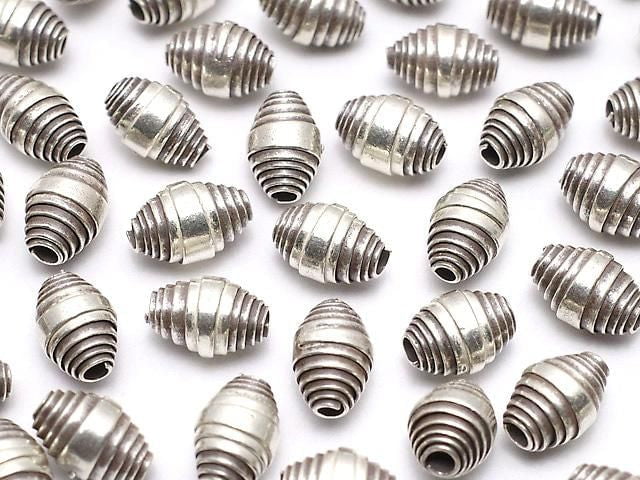 Karen Silver Patterned Rondelle 6x4x4mm Oxidized Finish 3pcs