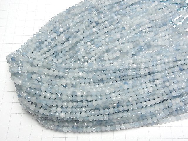 [Video]High Quality! Aquamarine AA++ Faceted Round 4mm 1strand beads (aprx.15inch/37cm)