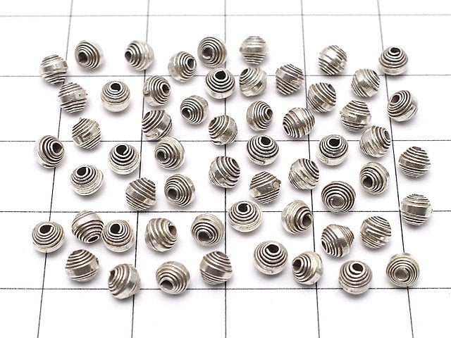 Karen Silver Patterned Roundel 3.5x4x4mm Oxidized Finish 5pcs