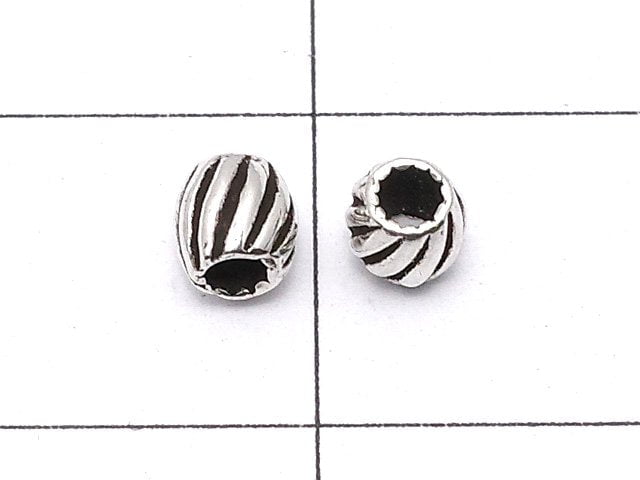 Silver925  Line Carved Roundel 3.5x3.5x3.5mm Oxidized Finish  5pcs