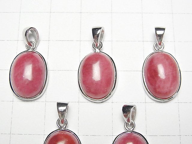 [Video]Rhodonite AAA Oval Pendant 16x12mm Silver925 1pc