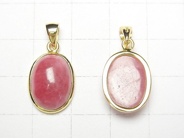 [Video]Rhodonite AAA Oval Pendant 16x12mm 18KGP 1pc