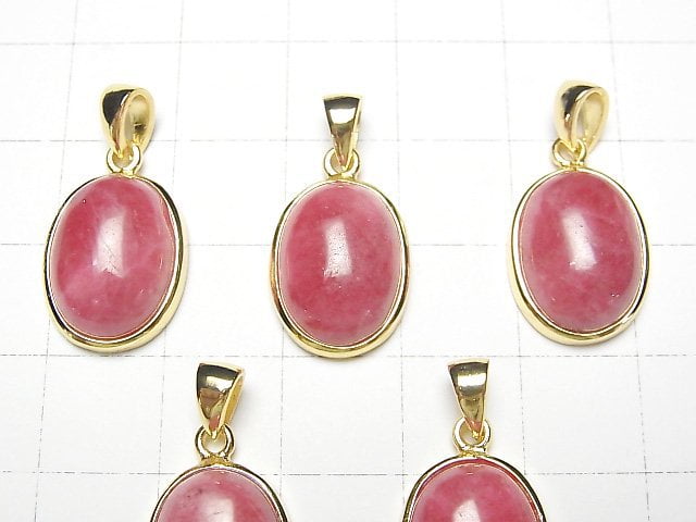 [Video]Rhodonite AAA Oval Pendant 16x12mm 18KGP 1pc