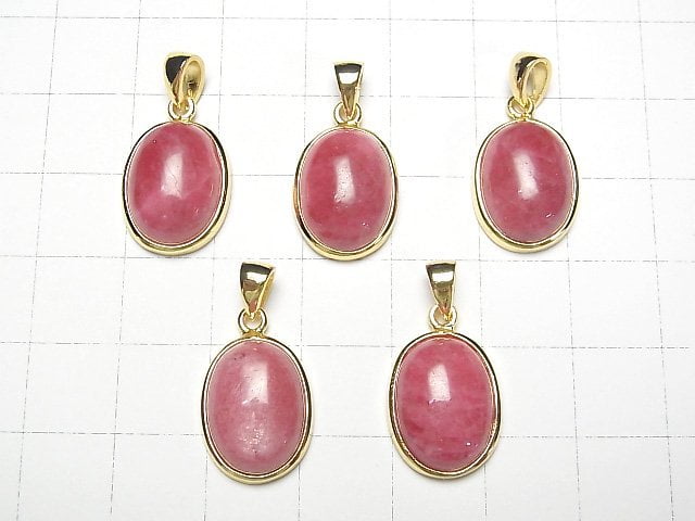 [Video]Rhodonite AAA Oval Pendant 16x12mm 18KGP 1pc