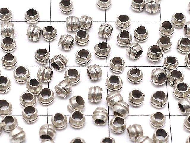 Karen Silver Patterned Roundel 2x3x3mm Oxidized Finish 10pcs