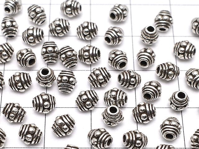 Silver925 Patterned Roundel 5x5x4.5mm Oxidized Finish 2pcs