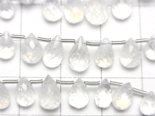 [Video] High Quality Rainbow Moonstone AAA- Drop Faceted Briolette half or 1strand (32pcs)