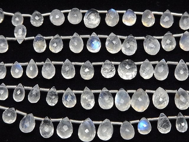 [Video] High Quality Rainbow Moonstone AAA- Drop Faceted Briolette half or 1strand (32pcs)