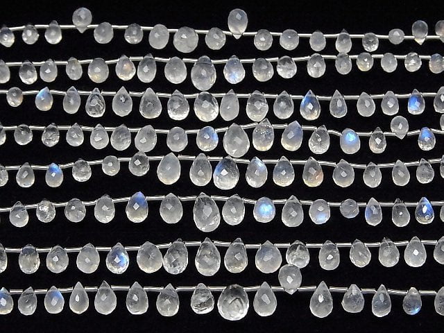 [Video] High Quality Rainbow Moonstone AAA- Drop Faceted Briolette half or 1strand (32pcs)