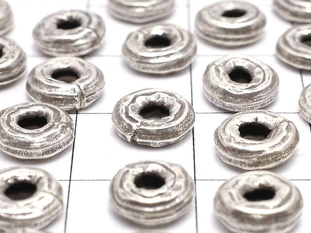 Karen Silver Patterned Rondelle 7x7x2.5mm Oxidized Finish 3pcs