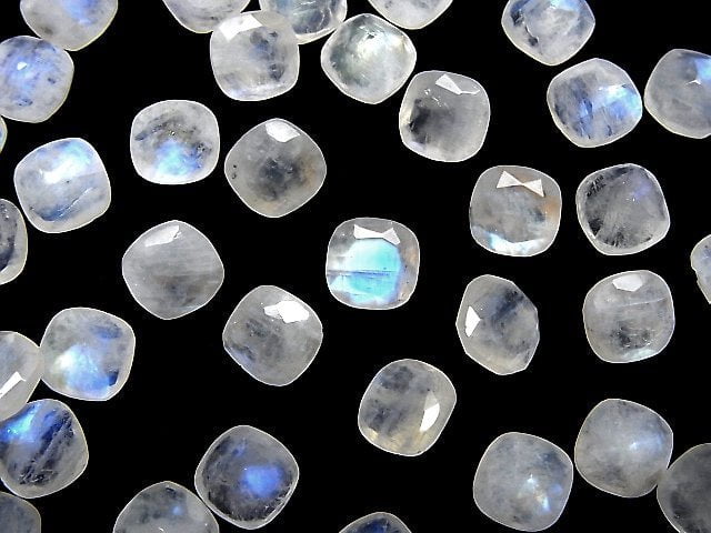 [Video]Rainbow Moonstone AA++ Loose stone Square Faceted 8x8mm 3pcs