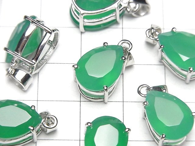 [Video]High Quality Green Onyx AAA Pear shape Faceted Pendant 14x10mm Silver925 1pc