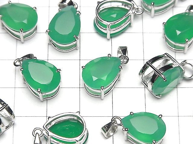 [Video]High Quality Green Onyx AAA Pear shape Faceted Pendant 14x10mm Silver925 1pc