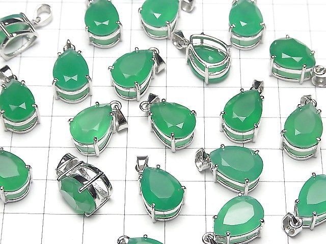 [Video]High Quality Green Onyx AAA Pear shape Faceted Pendant 14x10mm Silver925 1pc