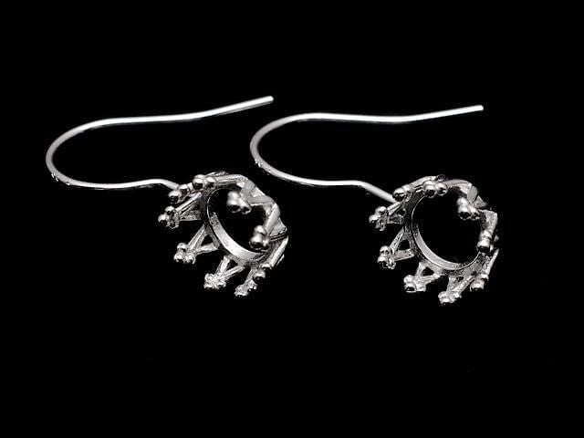 [Video] Silver925 Crown Earwire Frame Round 6x6mm Rhodium Plated 1 pair