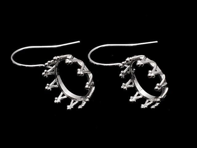 [Video] Silver925 Crown Earwire Frame Round 10x10mm Rhodium Plated 1 pair