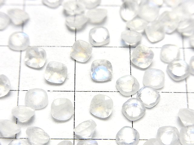 高品質彩虹月光石 AA++ 散石 方形刻面 4x4毫米 10顆