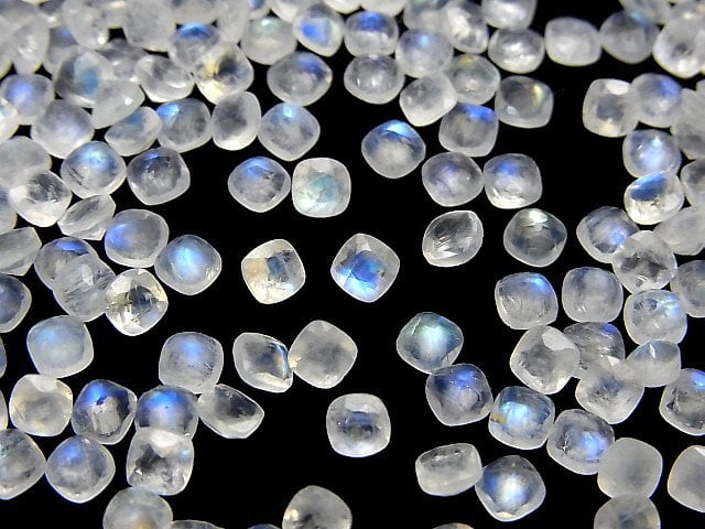 [Video]High Quality Rainbow Moonstone AA++ Loose stone Square Faceted 4x4mm 10pcs