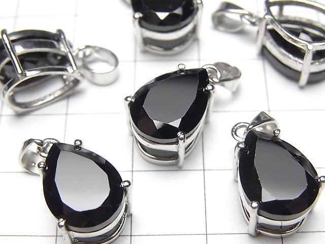 [Video]High Quality Black Spinel AAA Pear shape Faceted Pendant 14x10mm Silver925 1pc