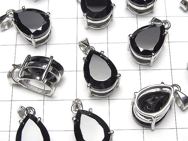 [Video]High Quality Black Spinel AAA Pear shape Faceted Pendant 14x10mm Silver925 1pc