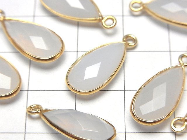 [Video]High Quality Gray Onyx (Natural Agate)AAA Bezel Setting Faceted Pear Shape 17x9mm 18KGP 1pc