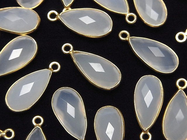 [Video]High Quality Gray Onyx (Natural Agate)AAA Bezel Setting Faceted Pear Shape 17x9mm 18KGP 1pc