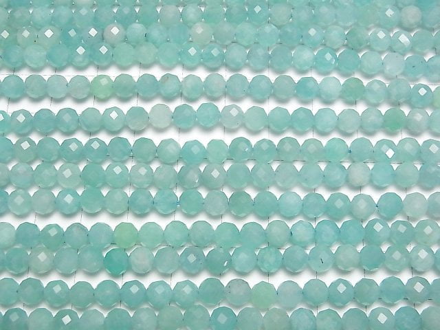 [Video] High Quality! Amazonite Silica AA+ Faceted Round 5.5mm 1strand beads (aprx.15inch/37cm)