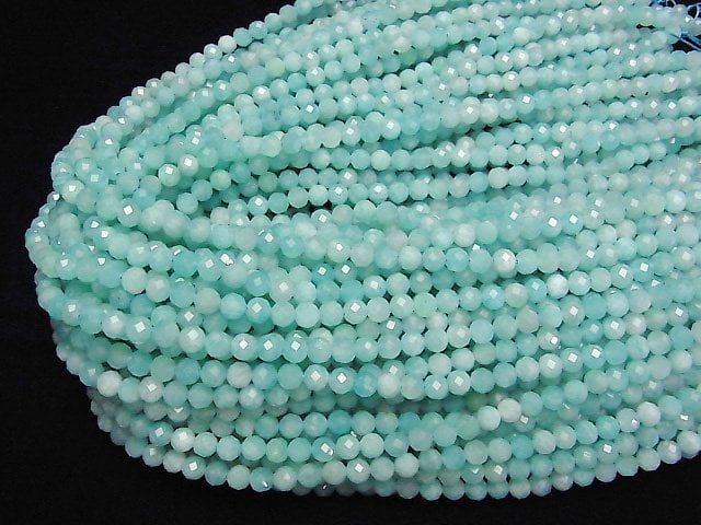 [Video] High Quality! Amazonite Silica AA+ Faceted Round 5.5mm 1strand beads (aprx.15inch/37cm)