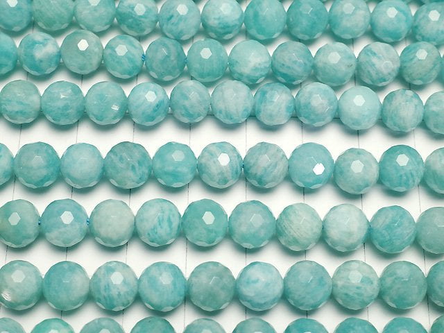 [Video]Amazonite AA+ 128Faceted Round 8mm half or 1strand beads (aprx.15inch/37cm)