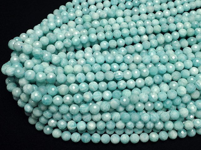 [Video]Amazonite AA+ 128Faceted Round 8mm half or 1strand beads (aprx.15inch/37cm)