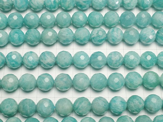 [Video]Amazonite AA+ 128Faceted Round 10mm half or 1strand beads (aprx.15inch/36cm)