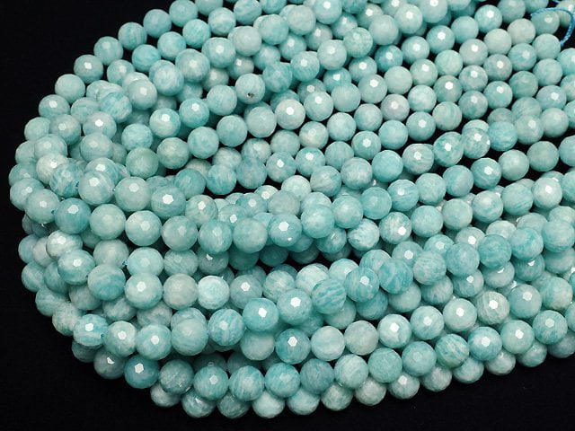 [Video]Amazonite AA+ 128Faceted Round 10mm half or 1strand beads (aprx.15inch/36cm)