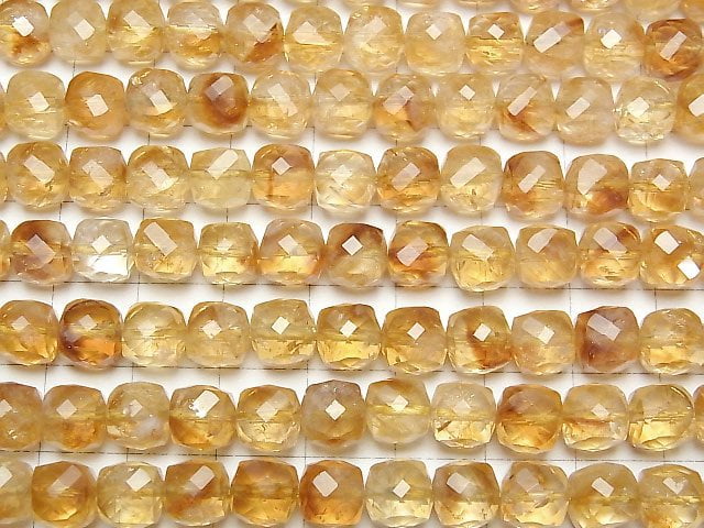 [Video] High Quality! Phantom Citrine AA++ Cube Shape 7x7x7mm half or 1strand beads (aprx.15inch/36cm)