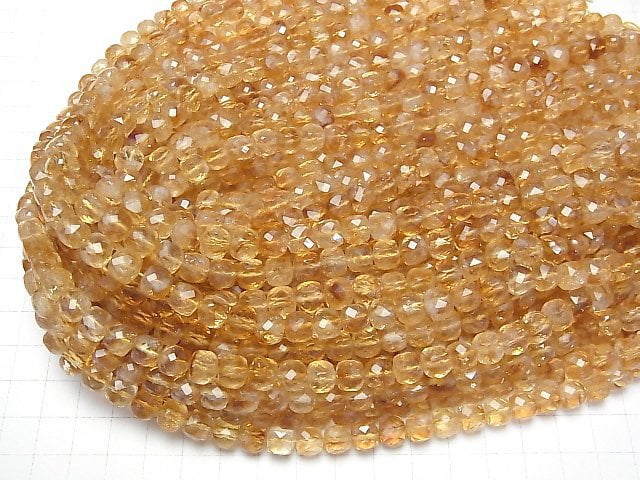 [Video] High Quality! Phantom Citrine AA++ Cube Shape 7x7x7mm half or 1strand beads (aprx.15inch/36cm)