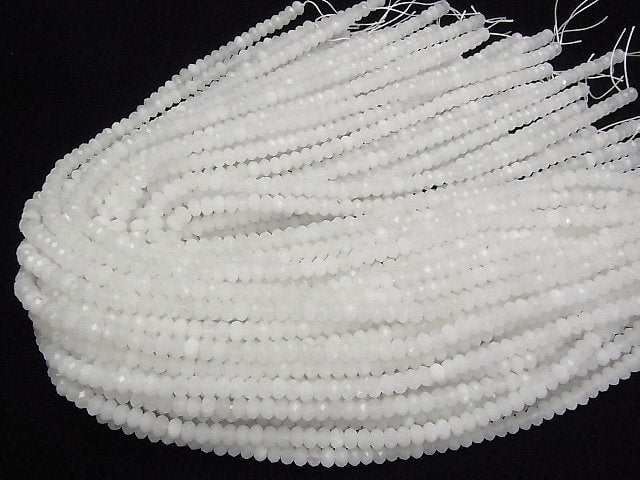 [Video] High Quality! White Jade Faceted Button Rondelle 6x6x4mm 1strand beads (aprx.15inch/37cm)