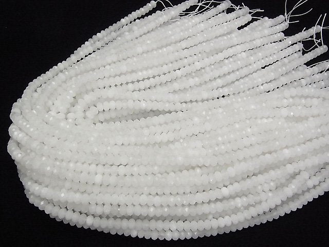 [Video] High Quality! White Jade Faceted Button Roundel 6x6x4mm 1strand beads (aprx.15inch/37cm)