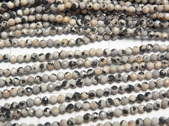 [Video] High Quality! Dalmatian Jasper Faceted Round 2mm 1strand beads (aprx.15inch/38cm)