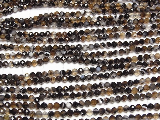 [Video] High Quality! Brown Stripe Agate Faceted Round 3mm 1strand beads (aprx.15inch/37cm)