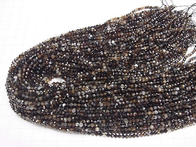 [Video] High Quality! Brown Stripe Agate Faceted Round 3mm 1strand beads (aprx.15inch/37cm)