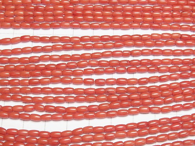 [Video]Red Coral (Dyed) Tube -Rice 5x3x3mm 1strand beads (aprx.15inch/38cm)