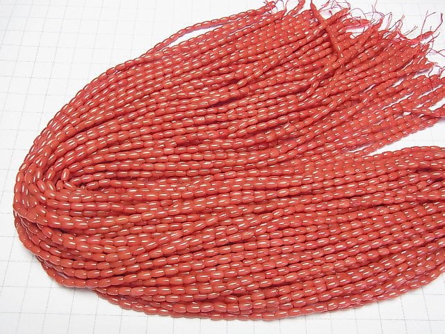 [Video]Red Coral (Dyed) Tube -Rice 5x3x3mm 1strand beads (aprx.15inch/38cm)