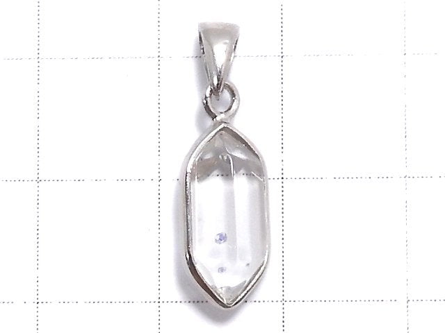 [Video][One of a kind] Fluorite in Quartz Faceted Nugget Pendant Silver925 NO.2