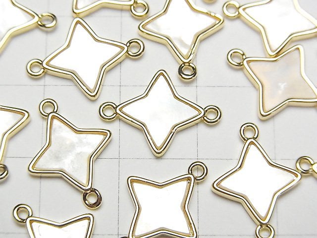 [Video] White Shell Sparkle Star Charm 12x12mm [Both Side] Gold color 2pcs