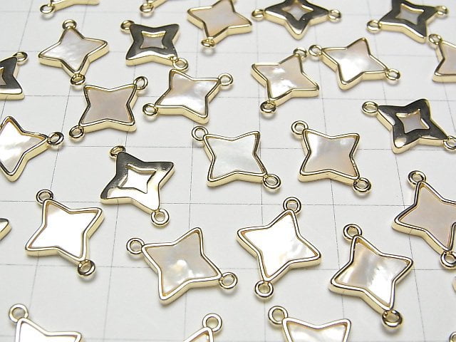 [Video] White Shell Sparkle Star Charm 12x12mm [Both Side] Gold color 2pcs